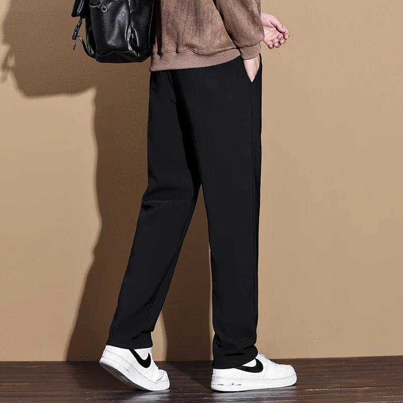 Waterproof Oil-proof Winter Fleece Warm Pants Men Drawstring Elastic Waist Outdoors Jogging Flocking Trousers Male Plus Size 5XL