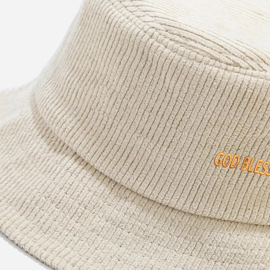 1pc 'GOD blessu' embroidery Corduroy Bucket Hat Breathable Sun Hat Unisex Outdoor Vacation Travel Foldable Fisherman Cap For Men