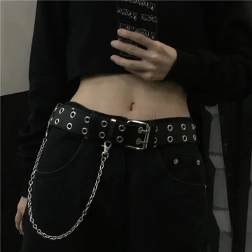 Women's Belt Trend Double Ring Belt Double Hole Eyelet Grommet Leather Buckle Punk Pin Belt Leisure Dress Jeans Gothic Waistband