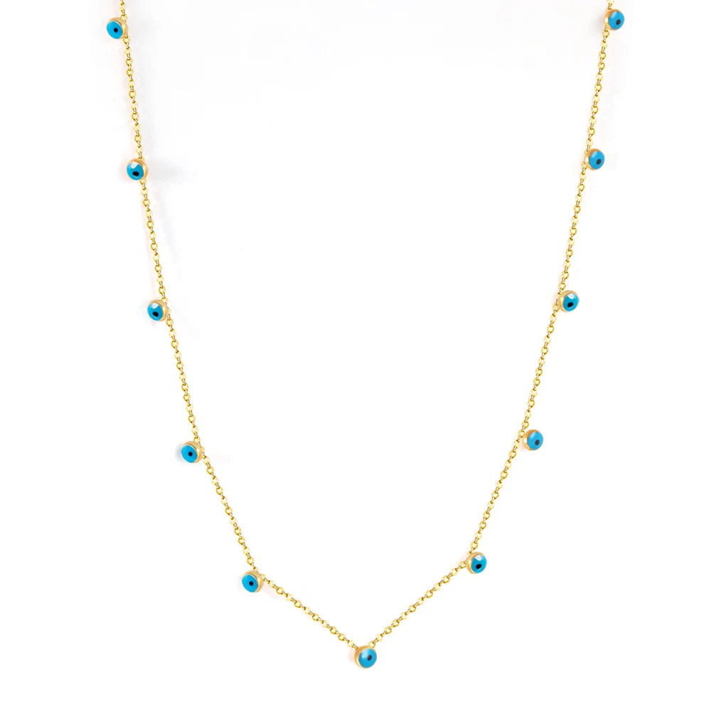 LUXUSTEEL Stainless Steel Round Coin Blue Evil Eye Pendant Necklaces Collars For Women Trendy Fashion Choker Wedding Wholesale