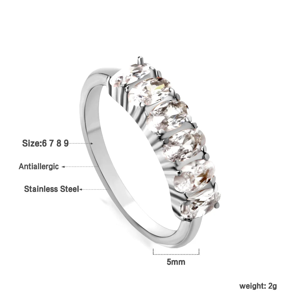 LUXUSTEEL Exquisite Colorful Cubic Zirconia Rings for Women Waterproof Gold Plated Stainless Steel Wedding Luxury Accessories