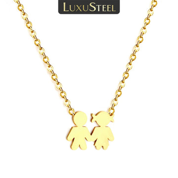 LUXUSTEEL New Boy Girl Kid Charm Necklace For Women Couple Stainless Steel Choker Family Engagement Jewelry Gifts