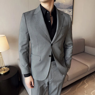 Men's bird's eye pattern high-end craftsmanship summer thin suit set, two-piece wedding banquet business casual suit