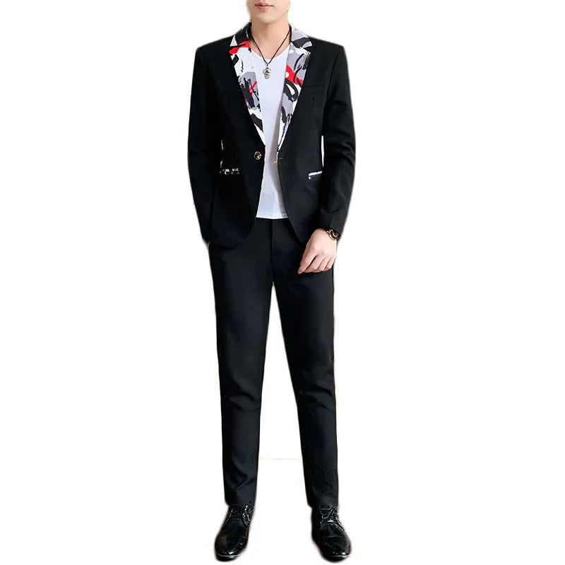 Men's two-piece suit set, Korean-style slim-fit small suit, professional formal wear, best man's attire, groom's wedding dress