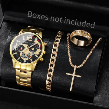 4PCS Men Business Watches Set Fashion Analog Quartz Watch for Mens Clock Reloj Hombre（Without Box）