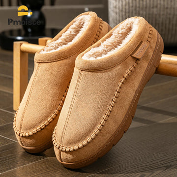 Winter Slippers for men Mark Line TPR Sole Faux Suede Warm Non Slip Soft Memory Foam Cushion Living Room Shoes