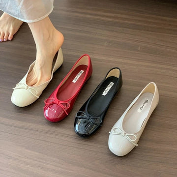 Women's fashion bow flat shoes spring and autumn new style French retro shallow opening single shoes for women.