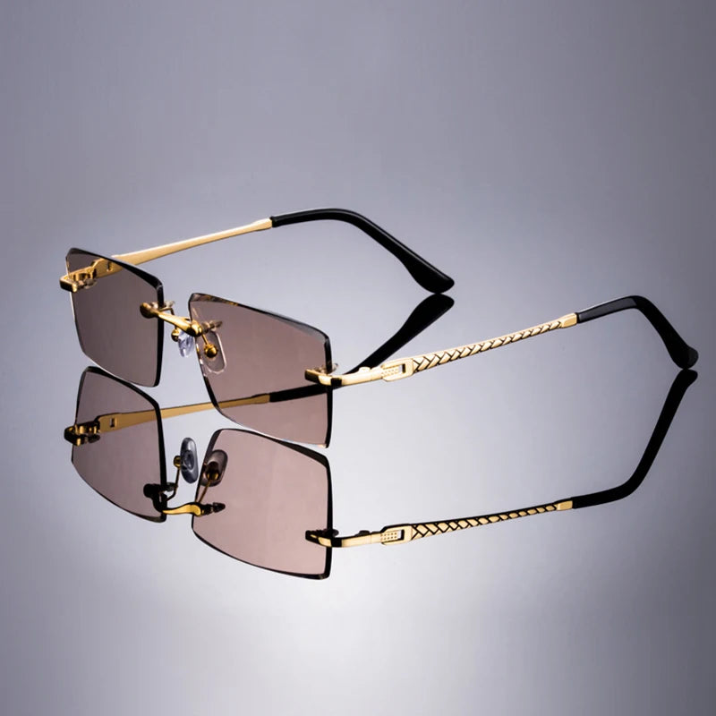 Rimless Glass Sunglasses Man Natural Crystal Sunglasses Woman Luxury Brand Titanium Frame Mineral Lens Vintage Anti Scratch