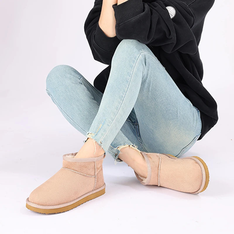 Shevalues Women's Winter Plush Snow Boots Indoor Outdoor Anti-slip Fur Fuzzy Flat Short Boots Home Warm Cozy Fluffy Cotton Shoes