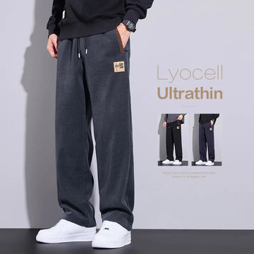 Autumn Winter Embroidery Corduroy Pants Men Thick Elastic Waist Korea Straight Jogger Outdoors Trousers Male Plus Size M-5XL