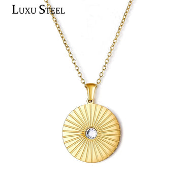 LUXUSTEEL Gold Color Round Pendant Necklaces For Women Luxury Party Jewellry Accessories Elegant Neck Ornaments collier femme