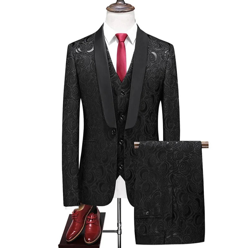 2024 High quality Korean version wedding blue and white dress (suit + vest + trousers) handsome slim three-piece set