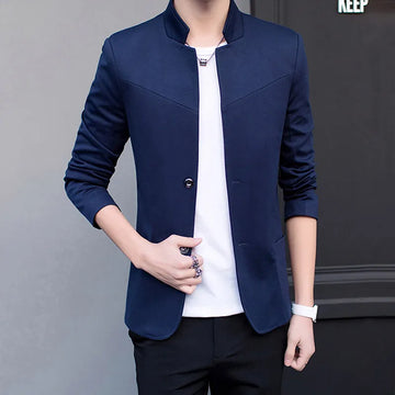 Korean-style versatile two-button coat, men's stand-up collar suit, casual top, slim Zhongshan style, single Western trend