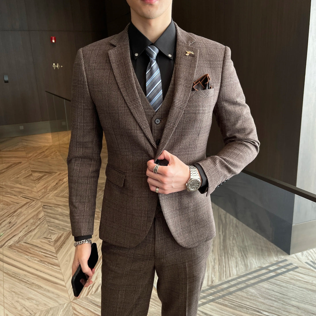 2025 High-end suit fashion with handsome fashion casual business (suit + vest + trousers) men's three-piece set