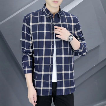 Autumn boys' fashion trend Business casual cool student checked shirt