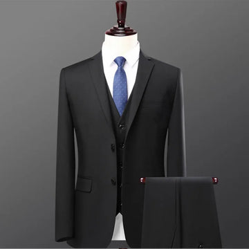 Men's Single-row Two-button Slim-fit Business Professional Suit Vest Trousers 3-piece Set Solid Color Fashion