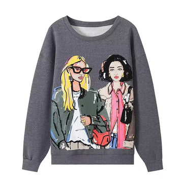 Autumn/Winter New Product Women's Fashion and Casual Versatile Loose Round Neck Long Sleeve Printed Sweater