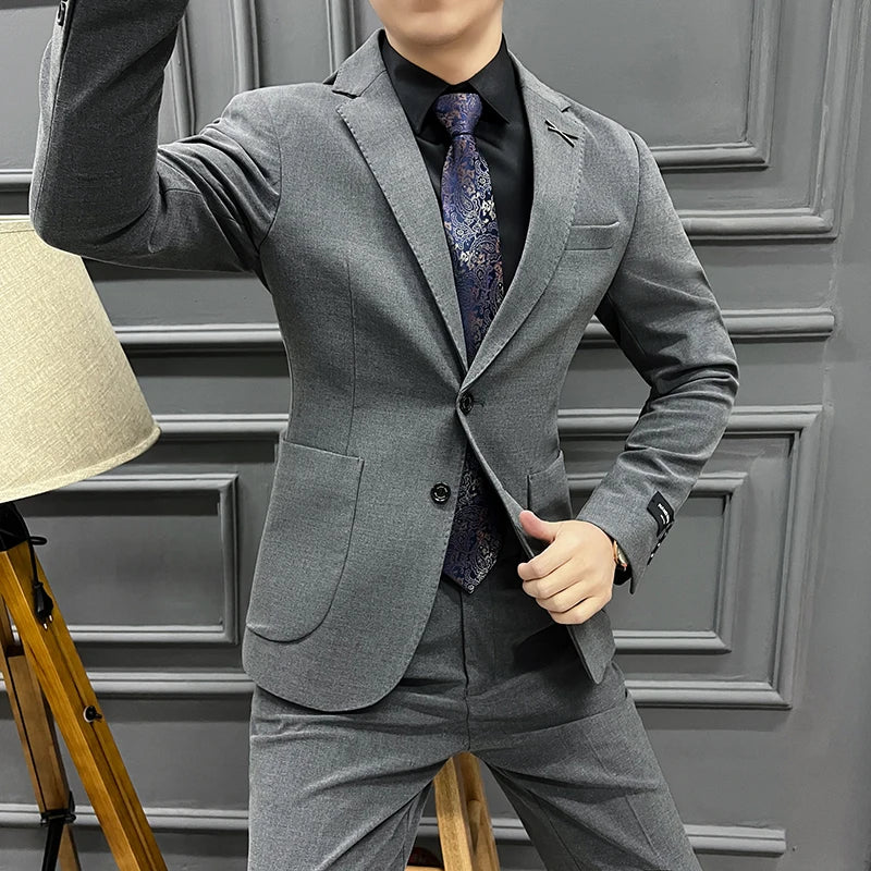 Men's Autumn Winter Chunky Two-Button Formal Two-Piece Set Business Fashion Suit plus Trousers High Quality 2024