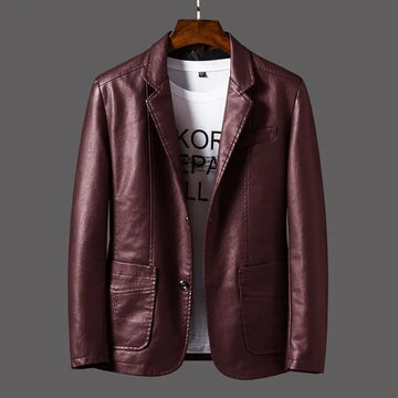 2025 Men's leather jacket, casual suit jacket, men's spring and autumn youth suit, PU leather form-fitting motorcycle jacket