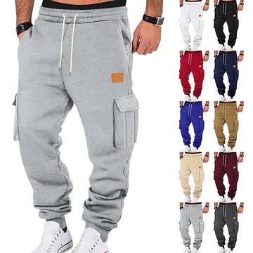 Trendy Casual Pants Men's Workwear Loose Fit Drawstring Multi-Pocket Leather Tag Design Versatile Long Trousers