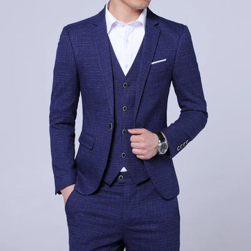 2024 Handsome Slim Three-piece Groom Suit Set - Fashion Wedding Business Casual High-Quality Suit Vest Trousers M-5XL
