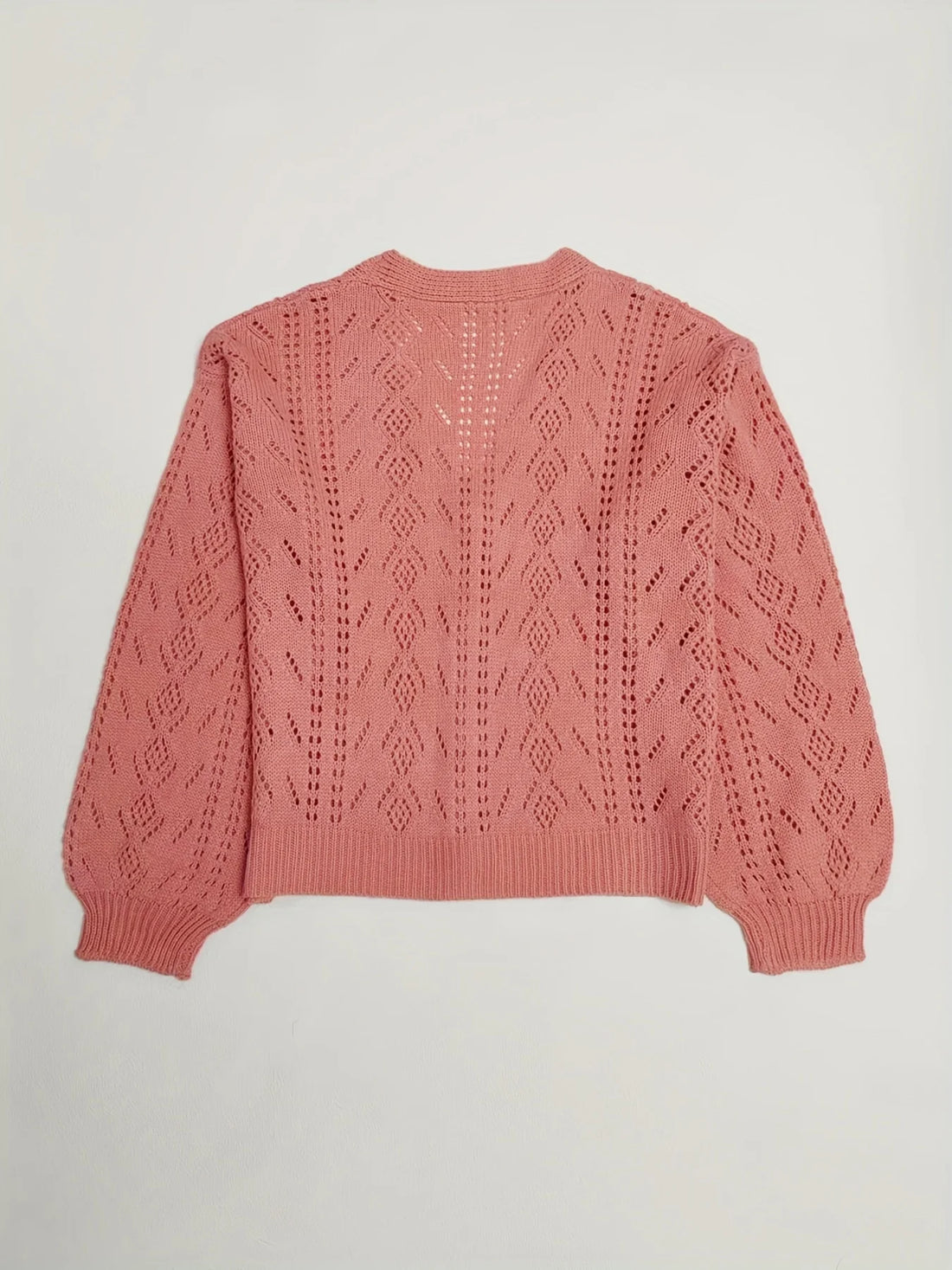 Hollow Solid Knit Cardigan  Casual Button Front Long Sleeve Sweater  Women's Clothing