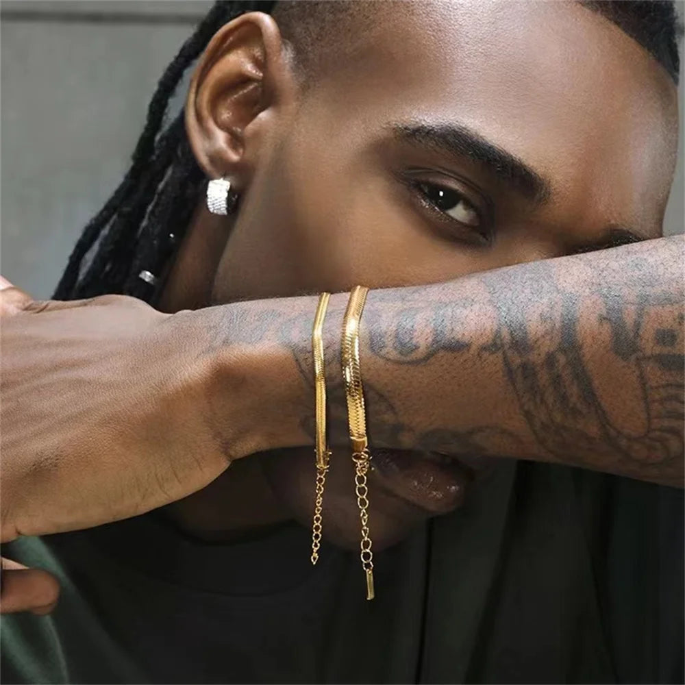 Hip Hop Stainless Steel Bracelet Gold Color Snake Chain Titanium Steel Bracelet For Women Men Fashion Jewelry Accessories