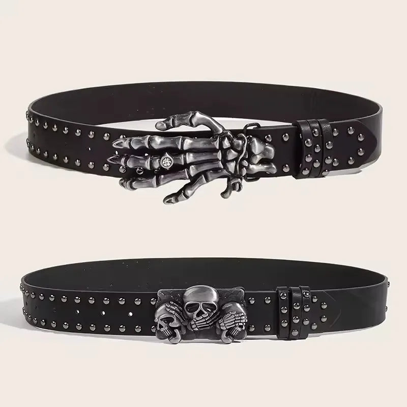Designer Belts For Women High Quality Luxury Brand Punk Goth Rivet Black Jeans Unisex Men's Belt Paw Skull Buckle Waistband Man