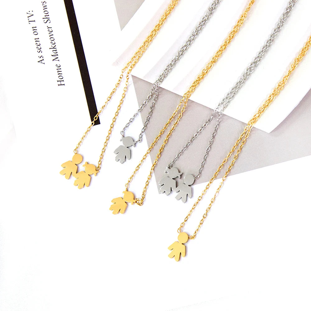 LUXUSTEEL New Boy Girl Kid Charm Necklace For Women Couple Stainless Steel Choker Family Engagement Jewelry Gifts