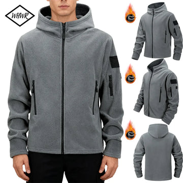 Men's Tactical Fleece Jackets Work Hooded Safari Coat Outdoor Thick Warm Camping Climbing Fishing Hiking Trekking Windproof Coat