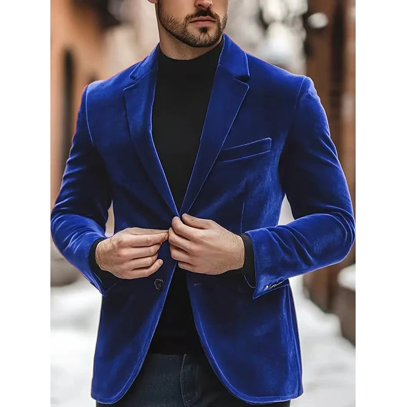 European and American men's velvet suit, form-fitting solid color two-button suit jacket, sports jacket, suit jacket