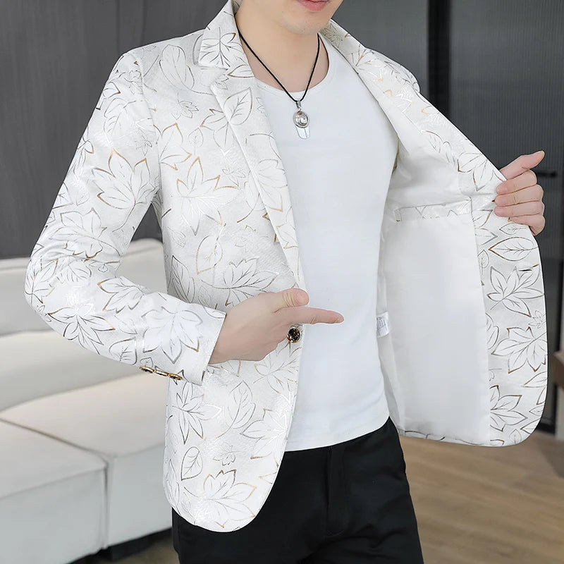 High-quality, fashionable, stylish, versatile and trendy business casual men's knitted gold-embossed suit