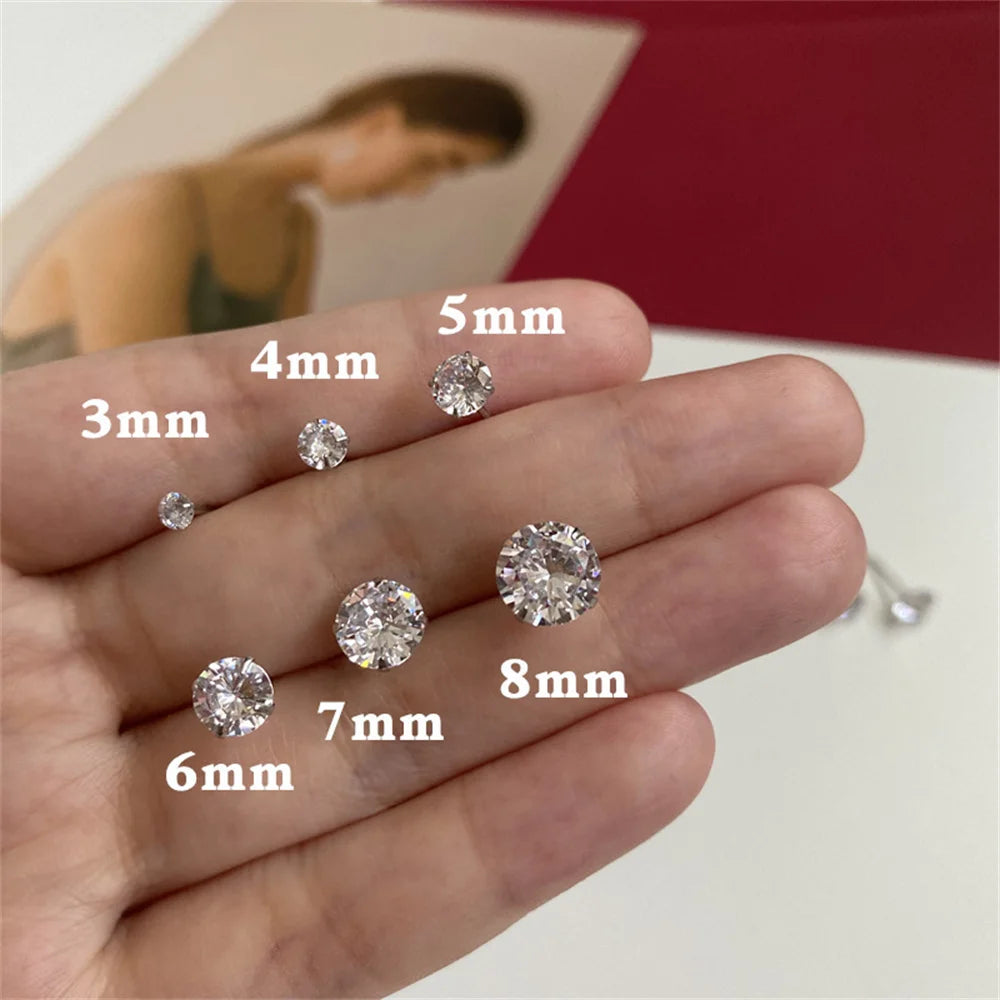 Men's Zircon Silver Color Stud Earrings Hip Hop Rhinestone Earring For Women Men's Street Jewelry Elegant Fashion Accessories