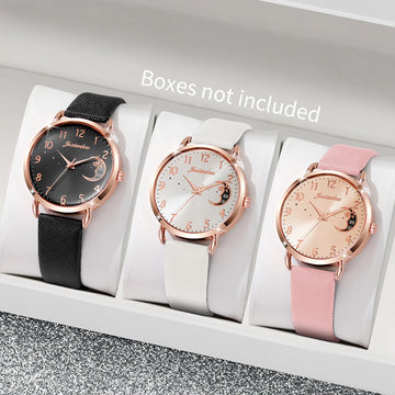 2/3/4/5PCS Fashion Casual Watches Set Casual Leather Strap Moon Dial Quartz Watch Reloj Mujer（Without Box）