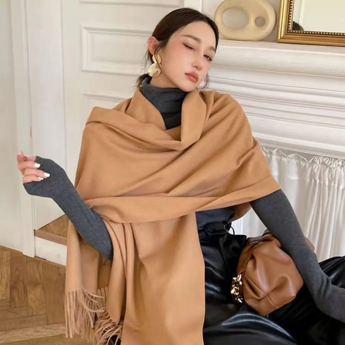 New Black Scarf Cashmere Woman Wool Ladies Scarf Warm Checkered Scarf Women's Winter Scarves Autumn XWJ07