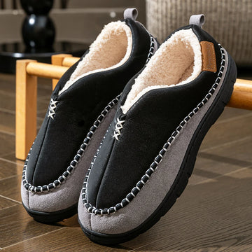 House Slippers for Men  Memory Foam Sewing Patchwork Indoor Shoes Warm Plush Winter Slippers Non-Slip Big Size