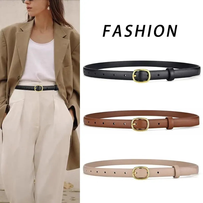 Women's Belt Trend Gold Buckle Belt Fashion Casual Versatile Thin Belt Soft PU Leather Belt Jeans Belt Gift for Mom Girlfriend