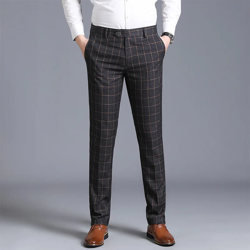 High-quality, fashionable, stylish and versatile men's checkered dress pants, figure-hugging non-ironing skinny pants, work pant
