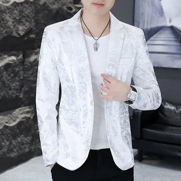 Autumn men's gold-embossed casual suit, Korean-style printed small suit, nightclub guy, hairstylist, and young cool jacket