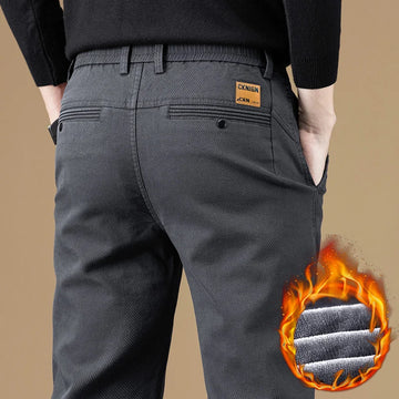 High Quality Winter Warm Fleece Casual Pants Men Cotton Fabric Slim Grey Korea Work Classic Cargo Outdoors Trousers Male 28-38
