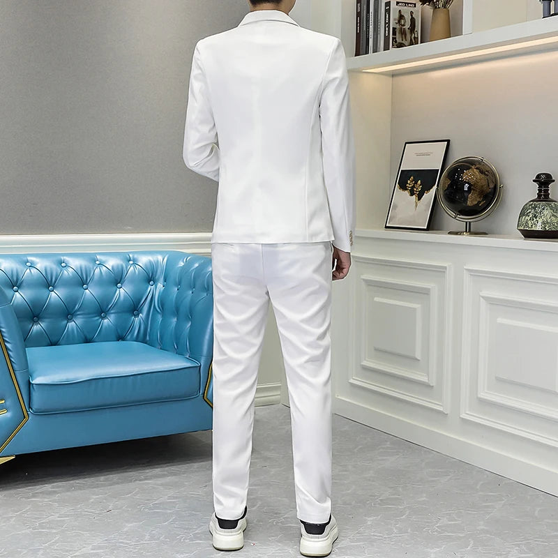 A two-piece set of stylish and versatile solid color men's slimming and trendy Korean-style suit for the autumn of 2025