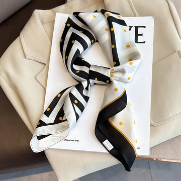 Retro Polka Dot Silk Square Scarf Women Stripe Print Satin Neckerchief Kerchief Hairband Hijab Lady Headband Foulard Bag Ribbons