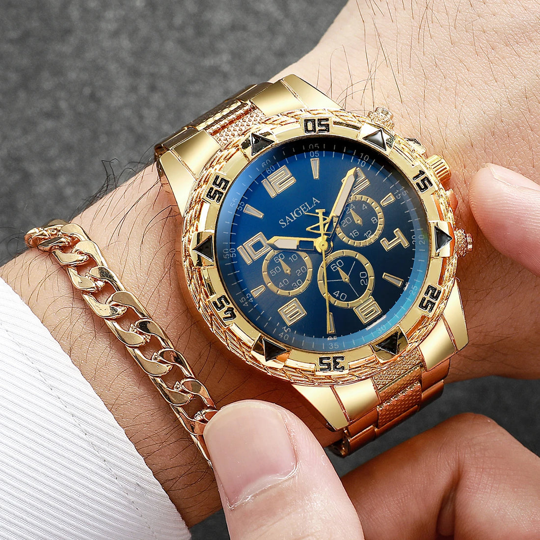 2PCS Fashion Mens Stainless Steel Watches Luxury Quartz Wristwatch Men Business Watches Bracelet Set Reloj Hombre（Without Box）