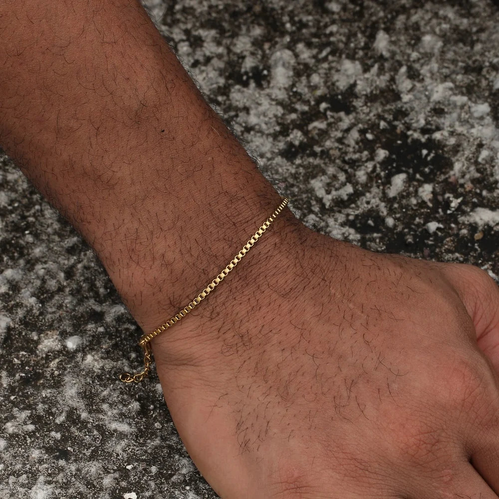 Simple Stainless Steel Box Chain Men Bracelet INS Plated Color Bracelet Hip Hop Jewelry Accessories Gift