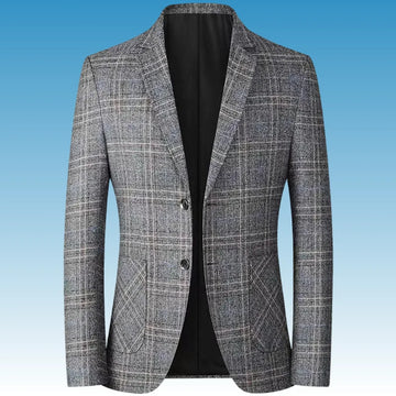 Spring and autumn thin men's suit jacket, business casual checkered middle-aged single Western no-iron top, dad's wear
