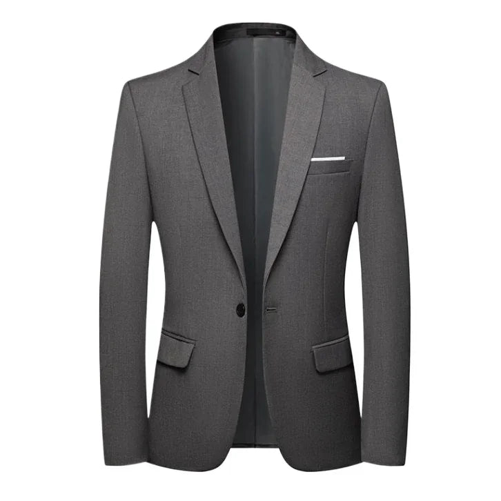 Men's Slim Fit Solid Color Business Suit Korean Fashion High-End Single West Spring Autumn Trend Coat Polyester