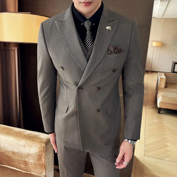 Autumn and winter high-end men's fashionable and stylish suit set, groom's wedding dress three-piece set, Korean-style slimming