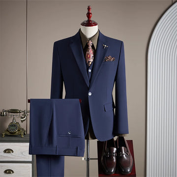 High-quality, fashionable and stylish plus-size men's solid-color suit set, men's three-piece set, one-button casual suit
