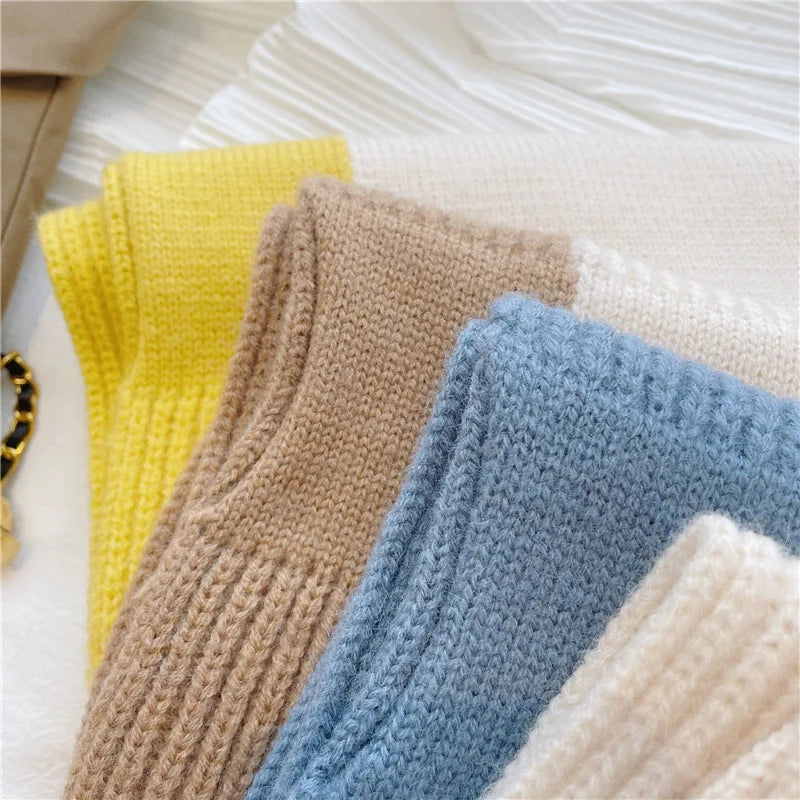 Girls' autumn and winter short cross scarf knitted all-matching neck neck bib Solid color matching winter warm scarf Fashion all