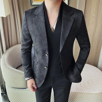 High-quality men's printed suit jacket for spring and autumn, Korean style, slim and high-end, stylish and cool jacquard